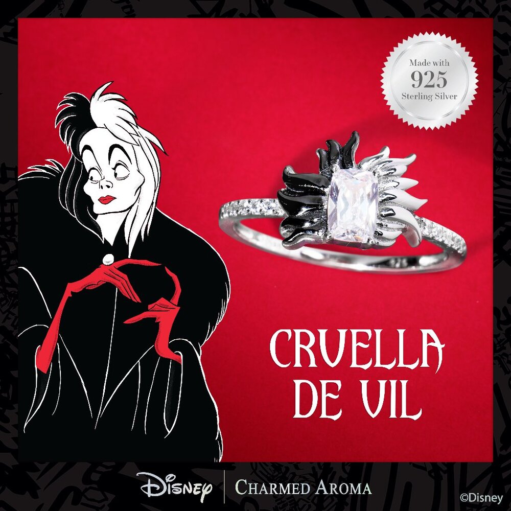 Disney Villians Cruella De Vil ring, 925 Sterling Silver Charmed Aroma RARE